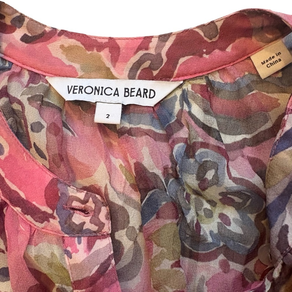 Veronica Beard Ashlynn Silk Top in Rose Multi, Sz 2 - Picture 15 of 16